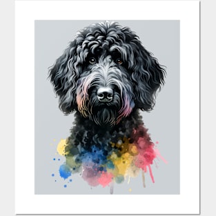 Black Labradoodle Dog Watercolor Artwork Posters and Art